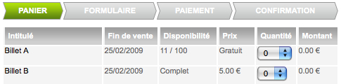 Billetterie avec affichage des Quantités Billetterie avec affichage des Quantités