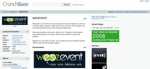 Crunchbase - Weezevent Capture de la page Weezevent dans Crunchbase